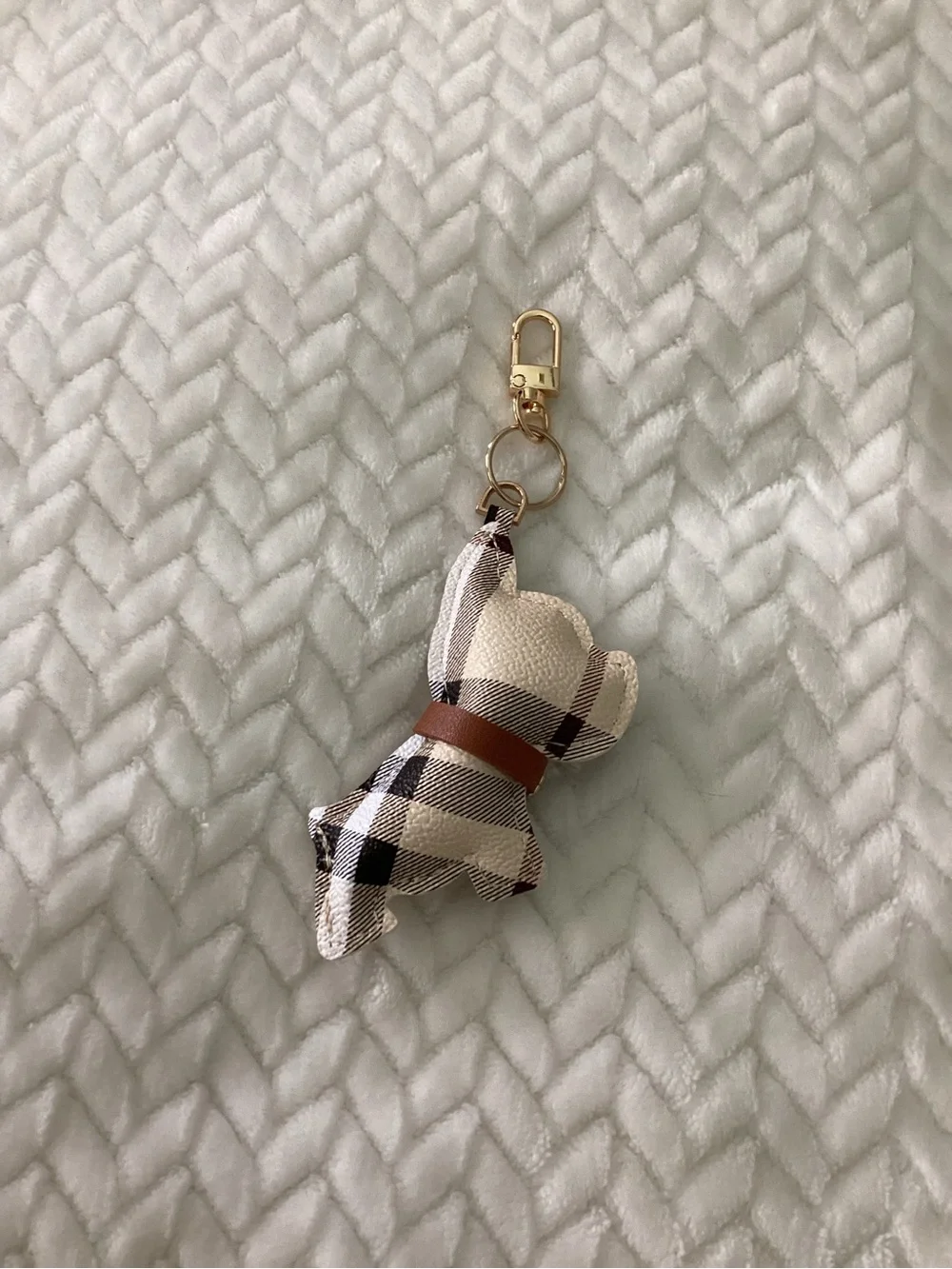 Plaid Scottie Dog Keychain or purse charm with Gold Hardware